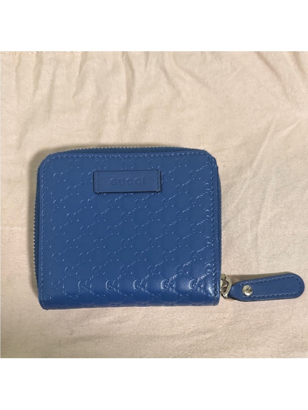Gucci Electric Blue Embossed Leather Zip Wallet